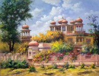 Hanif Shahzad, Mohatta Palace -Karachi, 27 x 36 Inch, Oil on Canvas, Cityscape Painting, AC-HNS-090